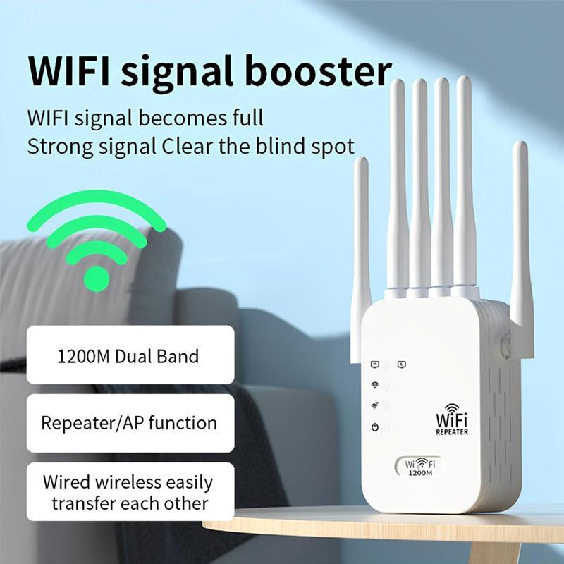 Wifi Extender with 6 Antennas, 2025 Wirecutter Wifi Extender, 1200Mbps Home Signal Booster, Dual Band 5Ghz/2.4Ghz, up to 10000 Sq.Ft and 100 Devices, Two Ethernet Port