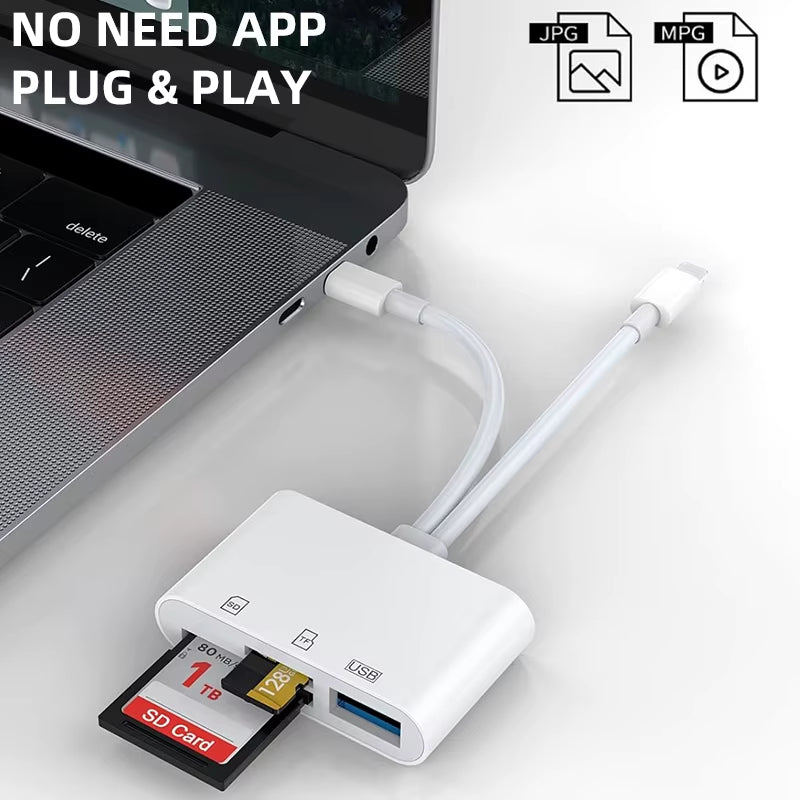 SD Card Reader 5-In-1 Lightning /Type C to USB 3.0/SD/TF Card Adapter Memory Card Reader for Iphone Ipad Macbook Samsung Android