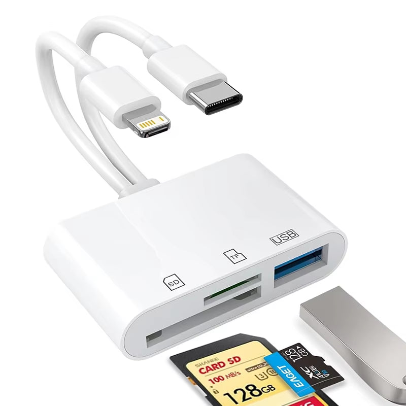 SD Card Reader 5-In-1 Lightning /Type C to USB 3.0/SD/TF Card Adapter Memory Card Reader for Iphone Ipad Macbook Samsung Android
