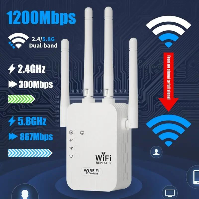 Wifi Extender 2025, 1200Mbps Dual Band (5Ghz/2.4Ghz) Signal Booster, Covers 10,000 Sq. Ft & 50 Devices