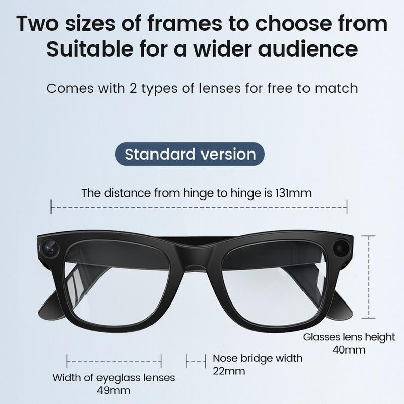 Touch-Control Smart Glasses with 800W HD Camera, Bluetooth Voice Communication, Dual Lenses, Surround Sound, and Smart Polarized Lenses for Daily Activities, Wearable Device in Black