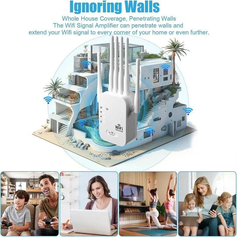 Wifi Extender with 6 Antennas, 2025 Wirecutter Wifi Extender, 1200Mbps Home Signal Booster, Dual Band 5Ghz/2.4Ghz, up to 10000 Sq.Ft and 100 Devices, Two Ethernet Port
