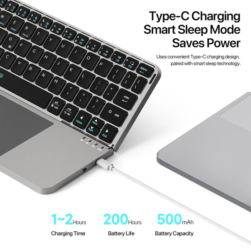 Foldable Bluetooth Keyboard with Touchpad & Stand, PU Leather Cover, Ultra-Thin Portable Keyboard Compatible with Ipad Pro/Air/Mini/Tablet
