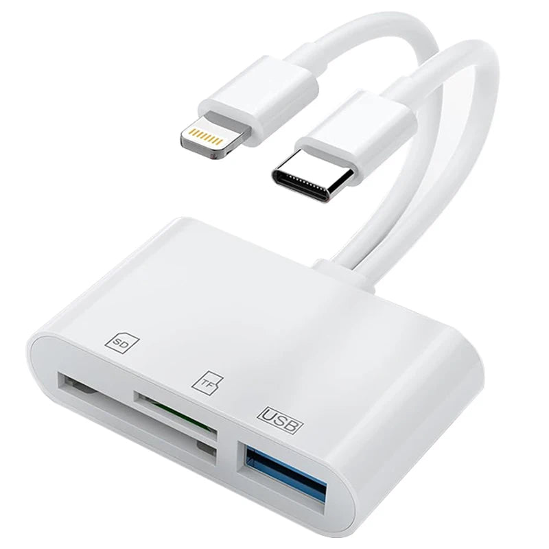 SD Card Reader 5-In-1 Lightning /Type C to USB 3.0/SD/TF Card Adapter Memory Card Reader for Iphone Ipad Macbook Samsung Android