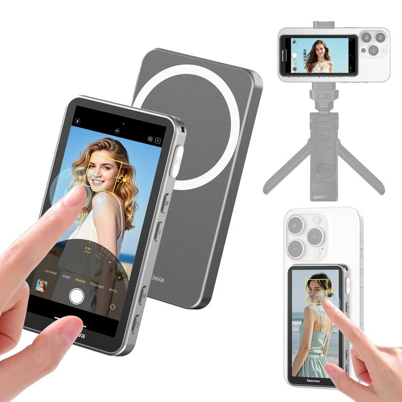 Newmowa Touchscreen Phone Vlog Selfie Monitor Screen, Magnetic Wireless Back Camera Selfie Monitor with Focus Adjustment ONLY for Iphone, Support 4K 30Fps Wireless Recording for Iphone 15/16