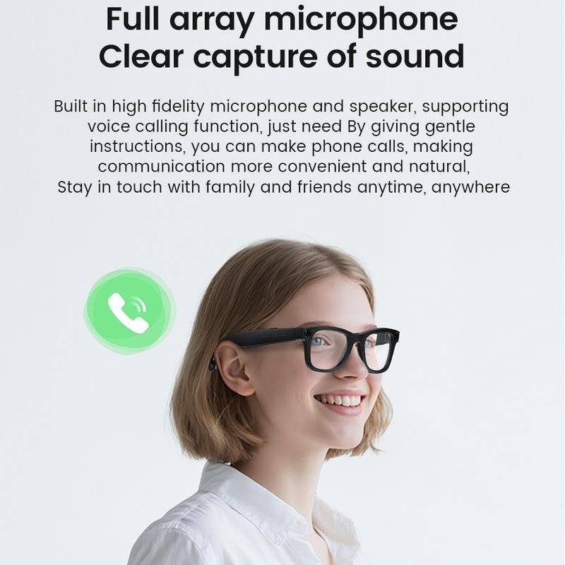 Touch-Control Smart Glasses with 800W HD Camera, Bluetooth Voice Communication, Dual Lenses, Surround Sound, and Smart Polarized Lenses for Daily Activities, Wearable Device in Black