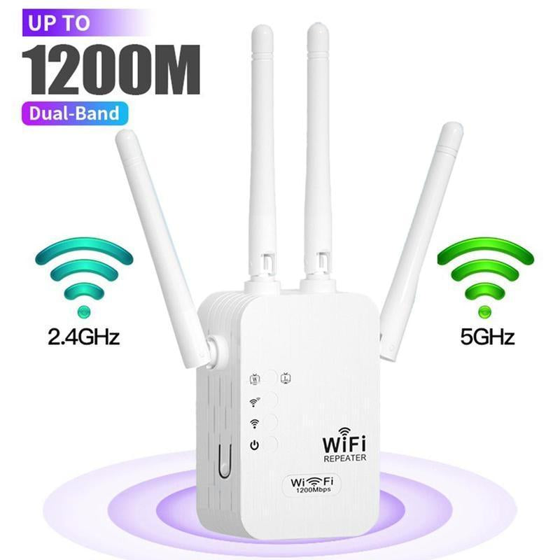 Wifi Extender 2025, 1200Mbps Dual Band (5Ghz/2.4Ghz) Signal Booster, Covers 10,000 Sq. Ft & 50 Devices