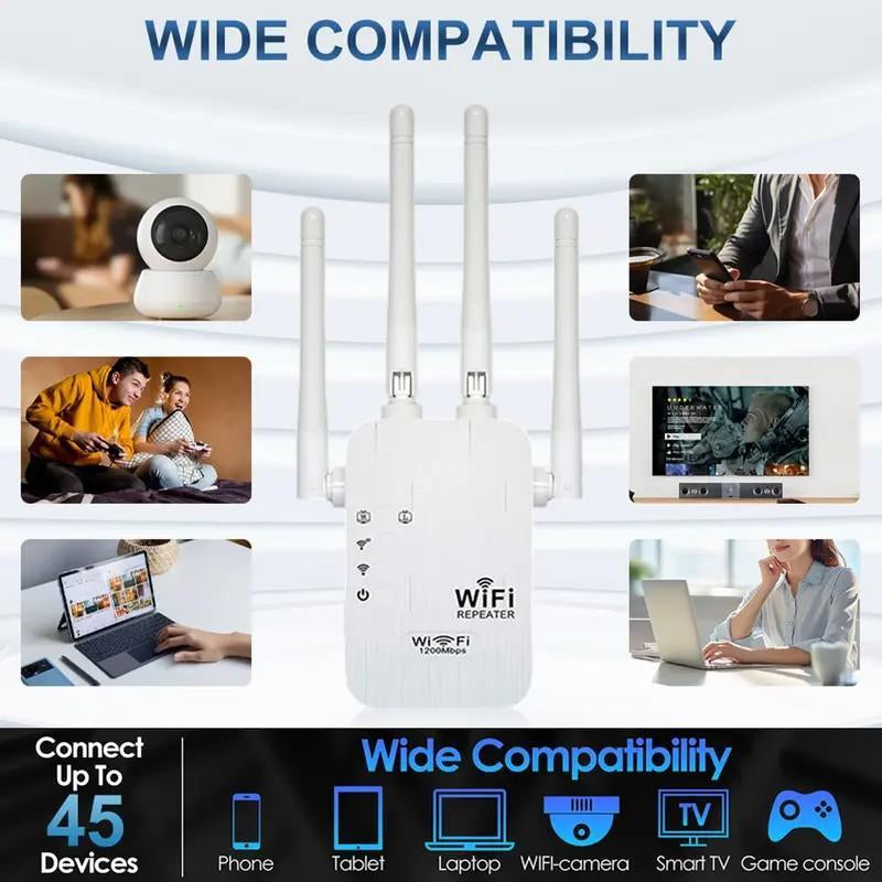 Wifi Extender 2025, 1200Mbps Dual Band (5Ghz/2.4Ghz) Signal Booster, Covers 10,000 Sq. Ft & 50 Devices