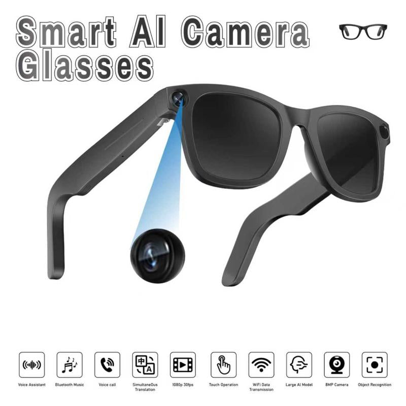 Touch-Control Smart Glasses with 800W HD Camera, Bluetooth Voice Communication, Dual Lenses, Surround Sound, and Smart Polarized Lenses for Daily Activities, Wearable Device in Black