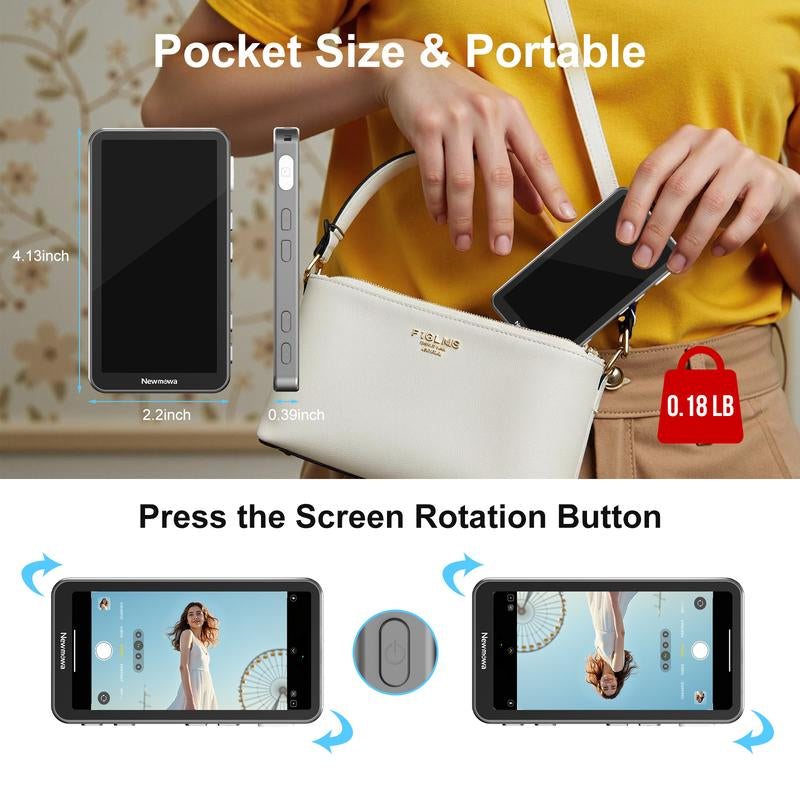 Newmowa Touchscreen Phone Vlog Selfie Monitor Screen, Magnetic Wireless Back Camera Selfie Monitor with Focus Adjustment ONLY for Iphone, Support 4K 30Fps Wireless Recording for Iphone 15/16