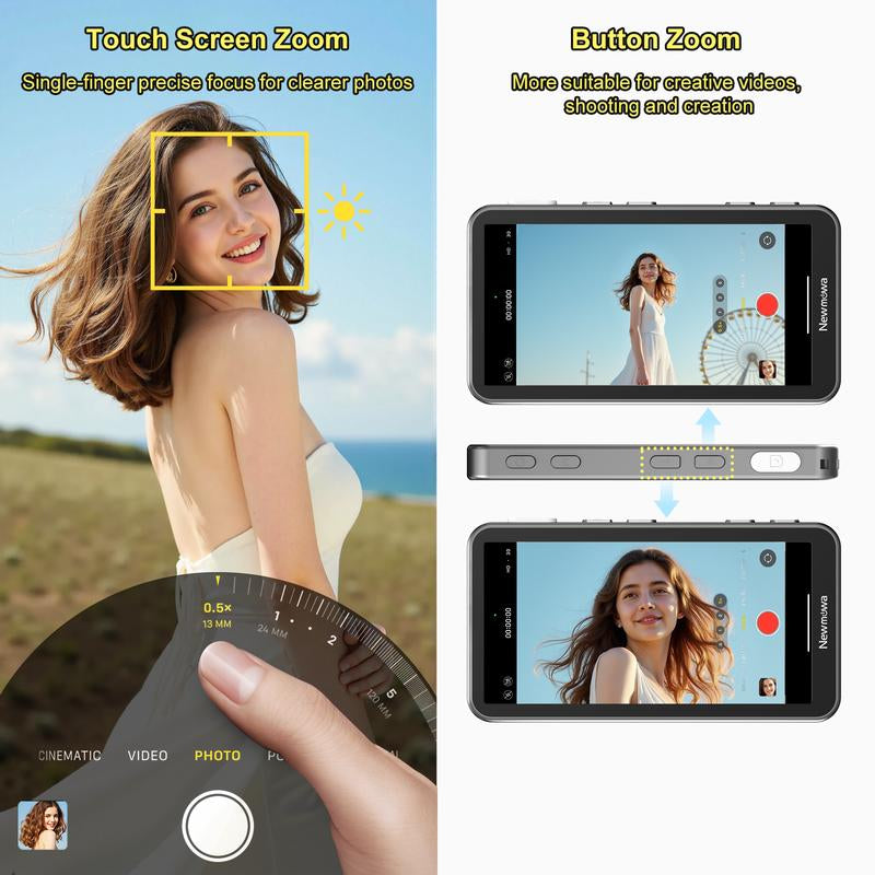 Newmowa Touchscreen Phone Vlog Selfie Monitor Screen, Magnetic Wireless Back Camera Selfie Monitor with Focus Adjustment ONLY for Iphone, Support 4K 30Fps Wireless Recording for Iphone 15/16