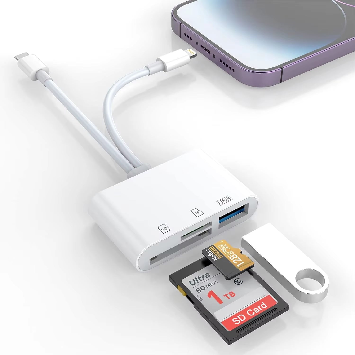 SD Card Reader 5-In-1 Lightning /Type C to USB 3.0/SD/TF Card Adapter Memory Card Reader for Iphone Ipad Macbook Samsung Android