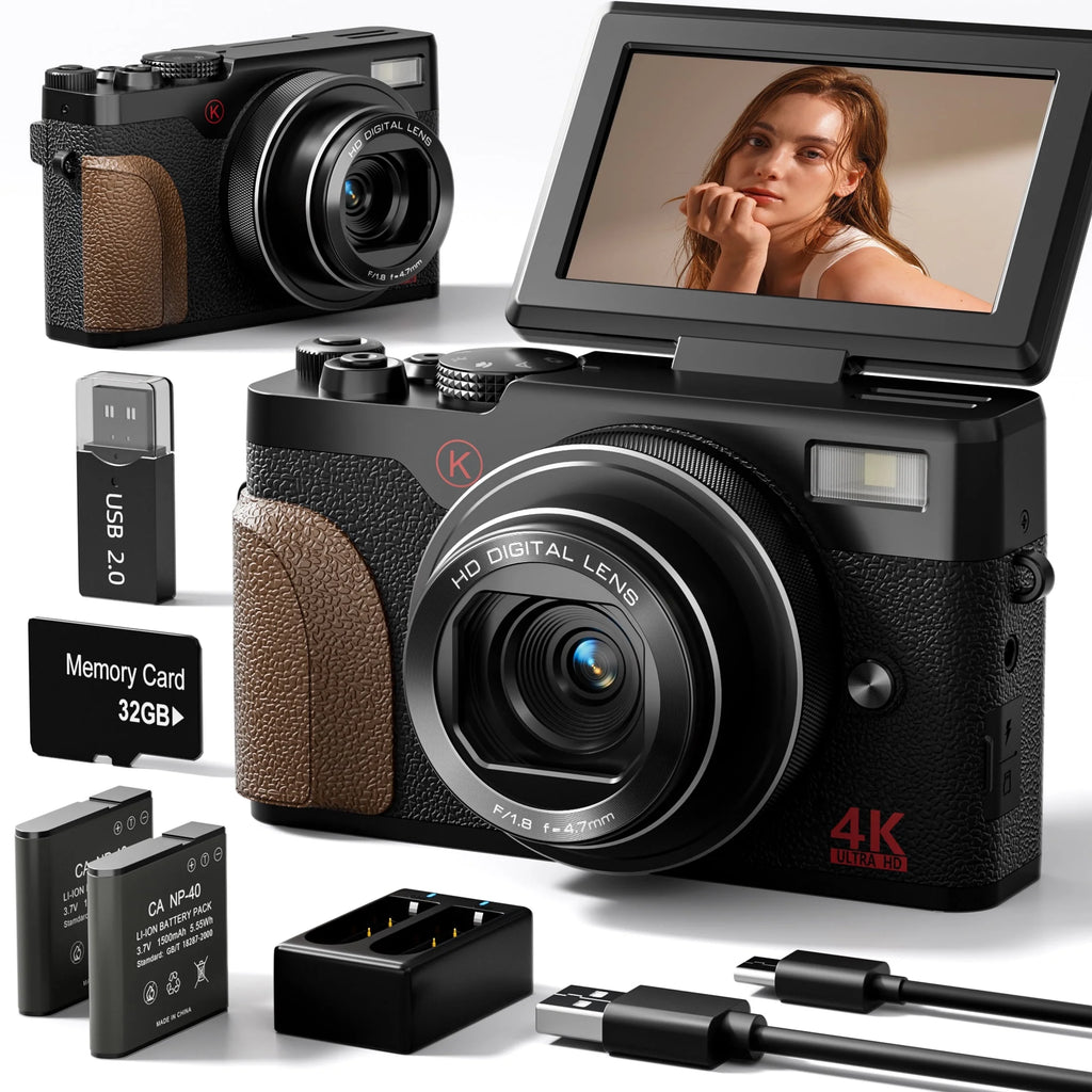 Digital Camera 4K 56MP Cameras for Photography for Social Media with 32GB SD Card