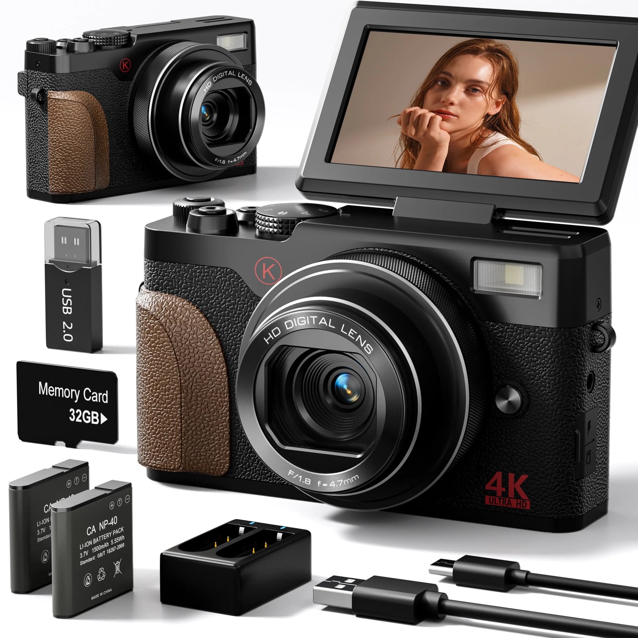 Digital Camera 4K 56MP Cameras for Photography for Social Media with 32GB SD Card