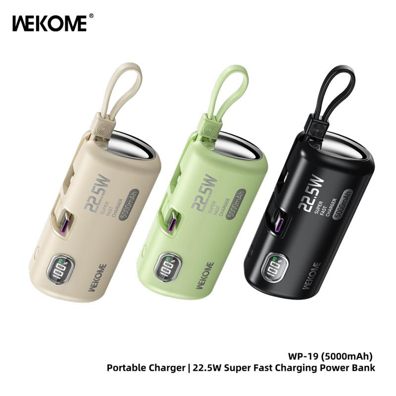 22.5W Fast Charging Power Bank 5000Mah - No Cables Needed Portable Charger with LED Display for Iphone Android Smartphones 
