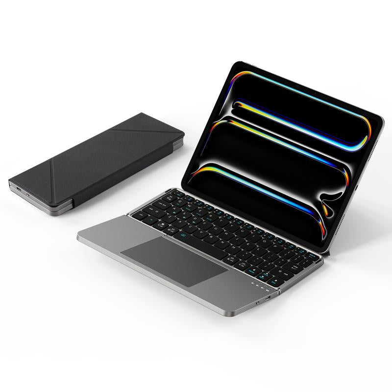 Foldable Bluetooth Keyboard with Touchpad & Stand, PU Leather Cover, Ultra-Thin Portable Keyboard Compatible with Ipad Pro/Air/Mini/Tablet 