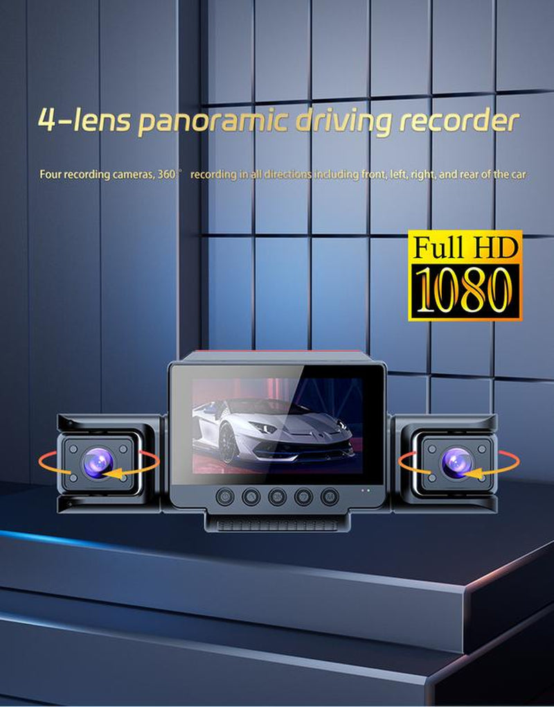 4-Channel Dash Cam with Front Rear inside View 3" IPS Screen 1080P Car DVR 32GB SD Card Included Built-In GPS Wifi Night Vision Parking Mode Loop Recording