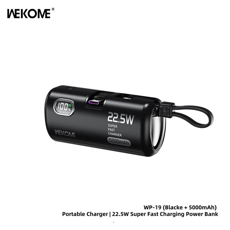 22.5W Fast Charging Power Bank 5000Mah - No Cables Needed Portable Charger with LED Display for Iphone Android Smartphones 