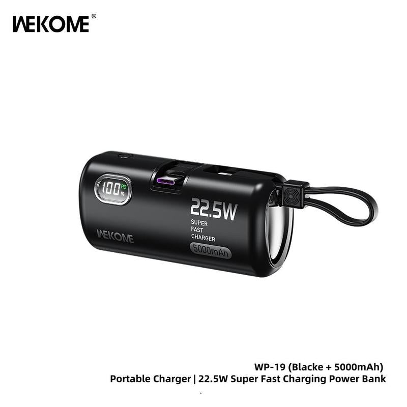 22.5W Fast Charging Power Bank 5000Mah - No Cables Needed Portable Charger with LED Display for Iphone Android Smartphones 