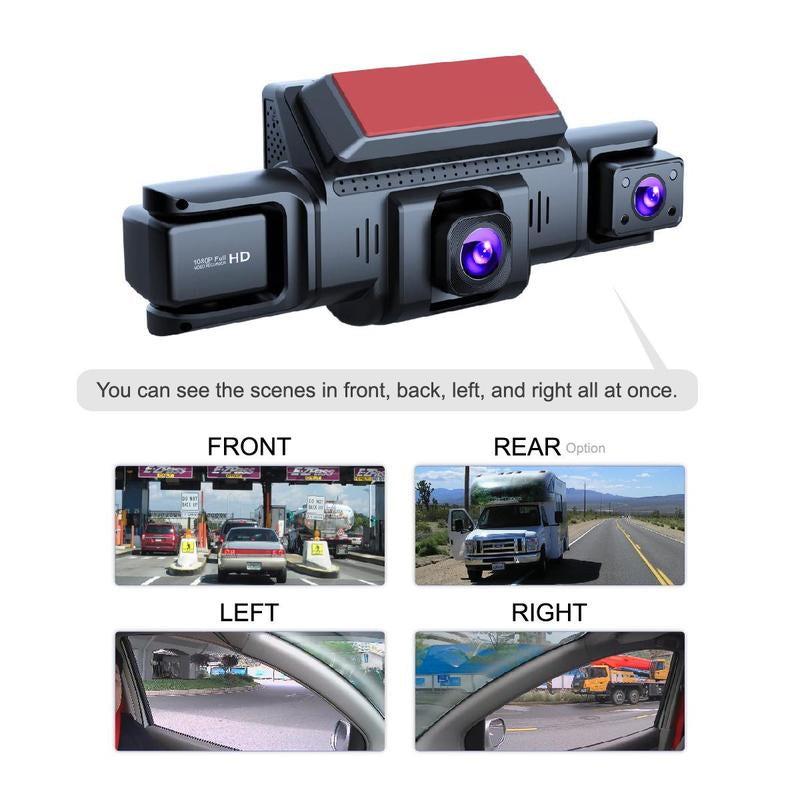 4-Channel Dash Cam with Front Rear inside View 3" IPS Screen 1080P Car DVR 32GB SD Card Included Built-In GPS Wifi Night Vision Parking Mode Loop Recording