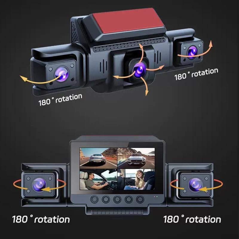 4-Channel Dash Cam with Front Rear inside View 3" IPS Screen 1080P Car DVR 32GB SD Card Included Built-In GPS Wifi Night Vision Parking Mode Loop Recording
