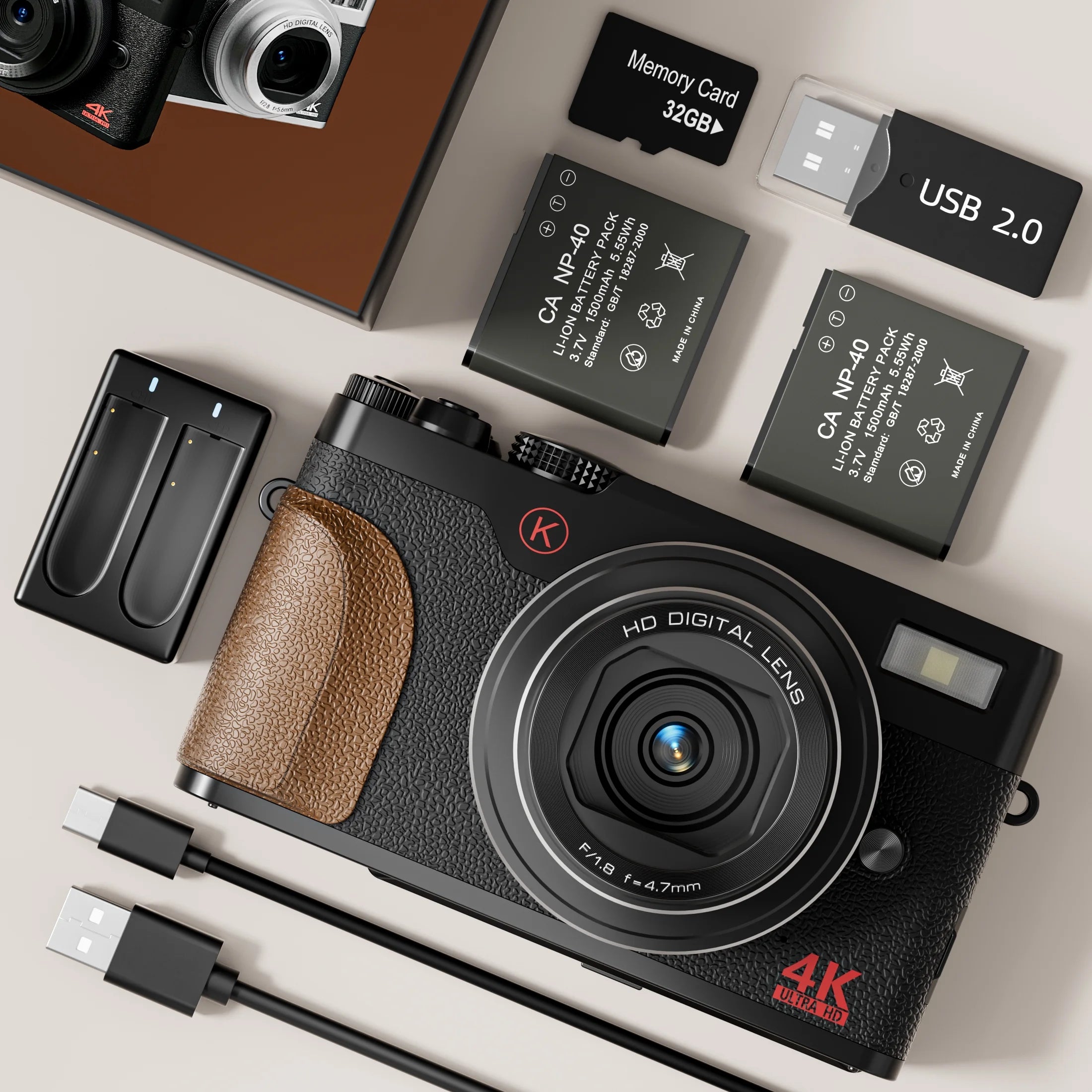 Digital Camera 4K 56MP Cameras for Photography for Social Media with 32GB SD Card