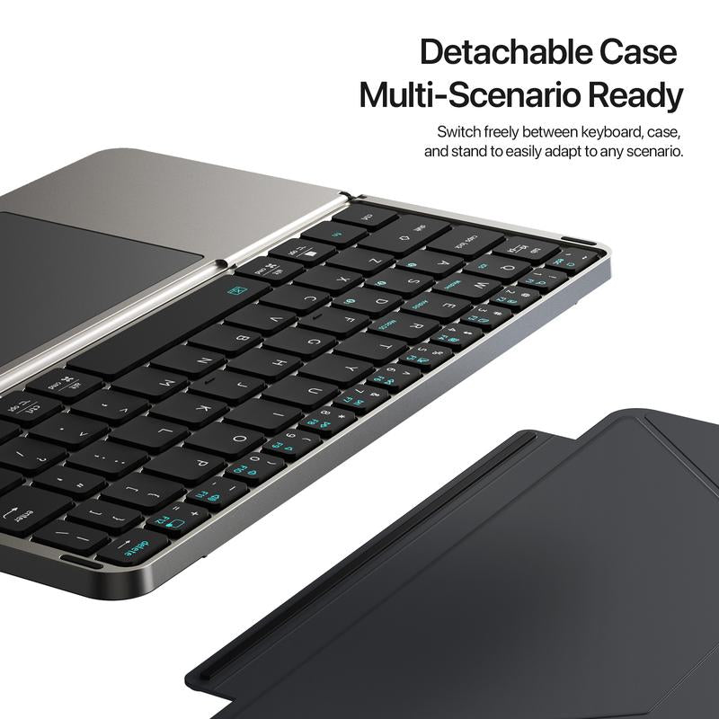 Foldable Bluetooth Keyboard with Touchpad & Stand, PU Leather Cover, Ultra-Thin Portable Keyboard Compatible with Ipad Pro/Air/Mini/Tablet 