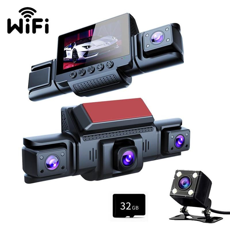 4-Channel Dash Cam with Front Rear inside View 3" IPS Screen 1080P Car DVR 32GB SD Card Included Built-In GPS Wifi Night Vision Parking Mode Loop Recording