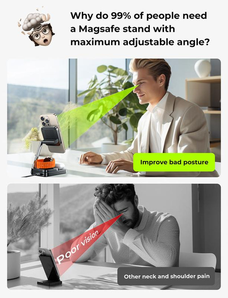 Foldable Sleek Design Charger 3 in 1 for Apple Magsafe Charger Stand Wireless Charger Iphone and Watch Charging Station for Multiple Devices for Apple with Iphone 15 Pro Max Airpods Apple Watch Perfect Gifts