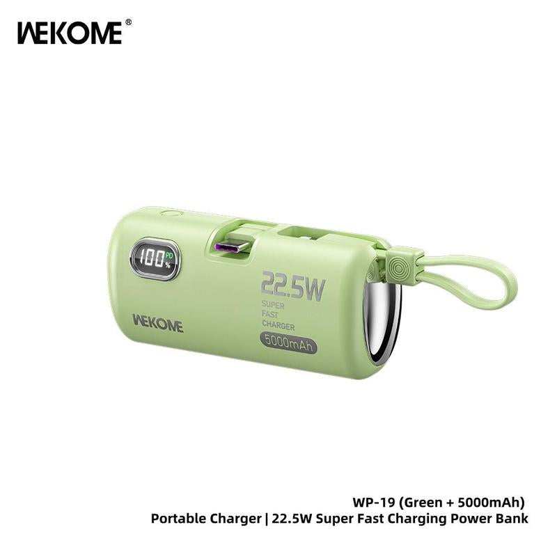22.5W Fast Charging Power Bank 5000Mah - No Cables Needed Portable Charger with LED Display for Iphone Android Smartphones 