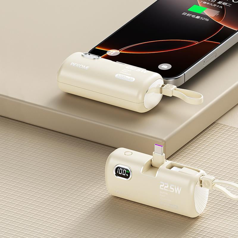 22.5W Fast Charging Power Bank 5000Mah - No Cables Needed Portable Charger with LED Display for Iphone Android Smartphones 