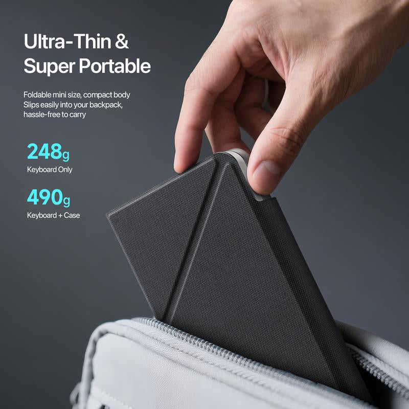 Foldable Bluetooth Keyboard with Touchpad & Stand, PU Leather Cover, Ultra-Thin Portable Keyboard Compatible with Ipad Pro/Air/Mini/Tablet 