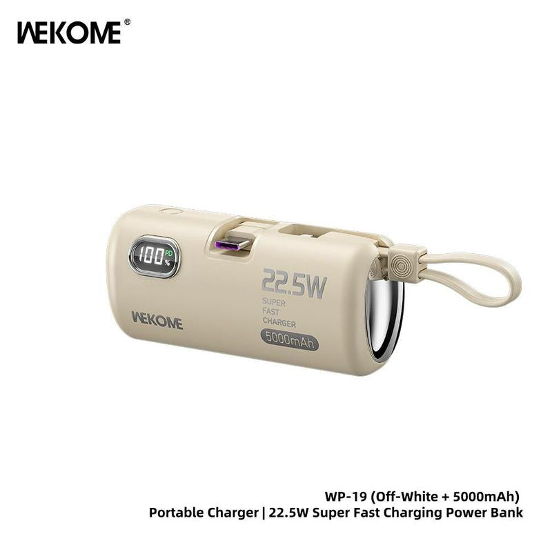 22.5W Fast Charging Power Bank 5000Mah - No Cables Needed Portable Charger with LED Display for Iphone Android Smartphones 