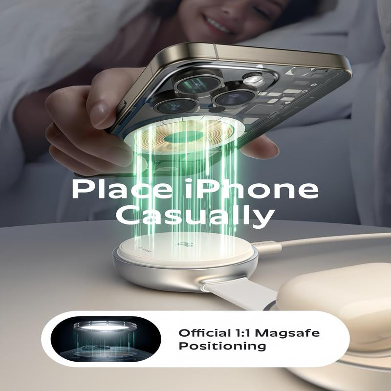 LISEN Qi2 Magsafe Certified 3-In-1 Charging Station, 25W Magnetic Wireless Charger for Iphone 16/15/14/13, Apple Watch & Airpods, USB Cable Included.